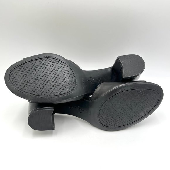 Jessica Simpson Womens Size 11 Black Leather Open Toe Block Heels Sandals Shoes - Picture 9 of 13